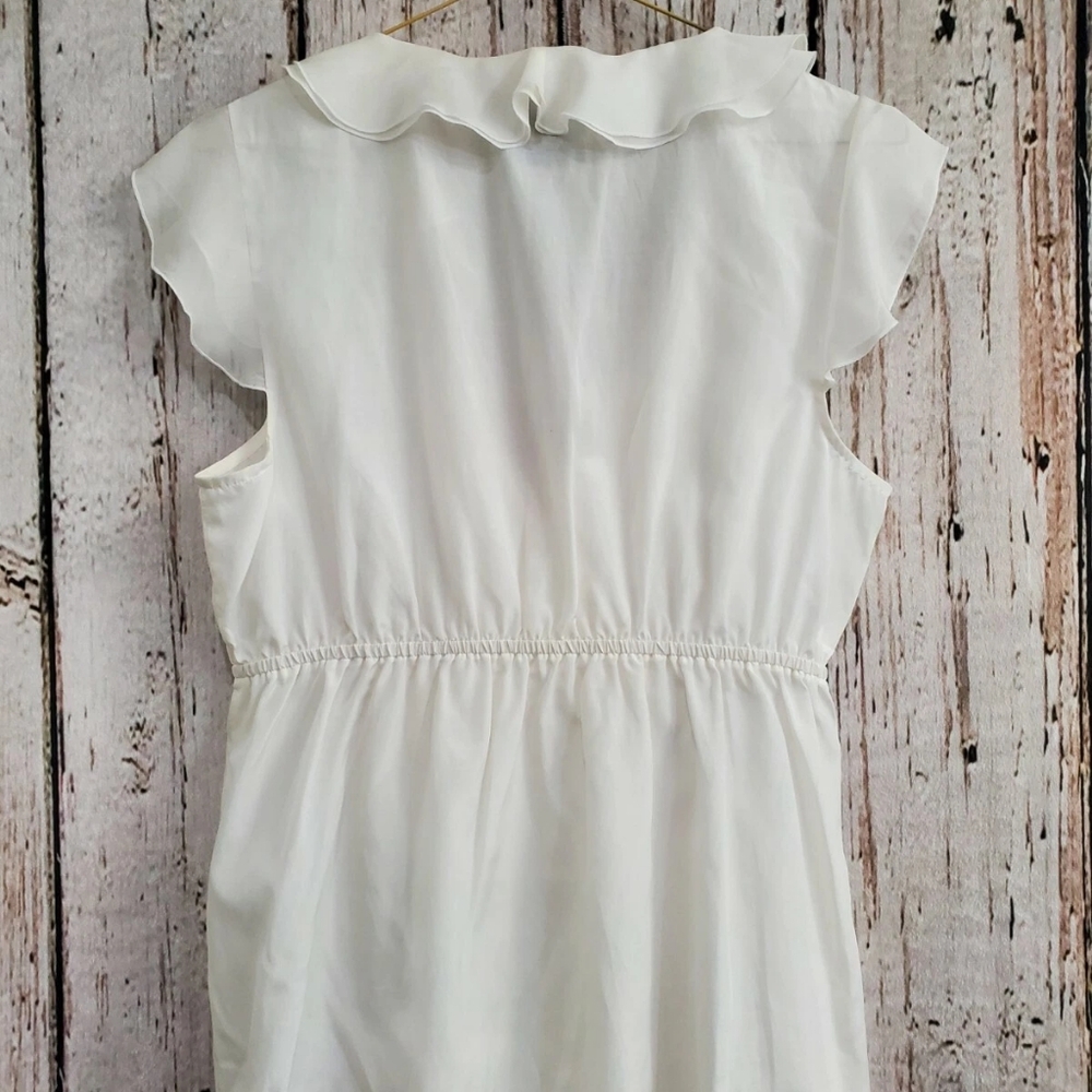 Women's Medium Arden B White Sheer Ruffle Surplice Blouse Shirt Top EUC - Picture 2 of 2
